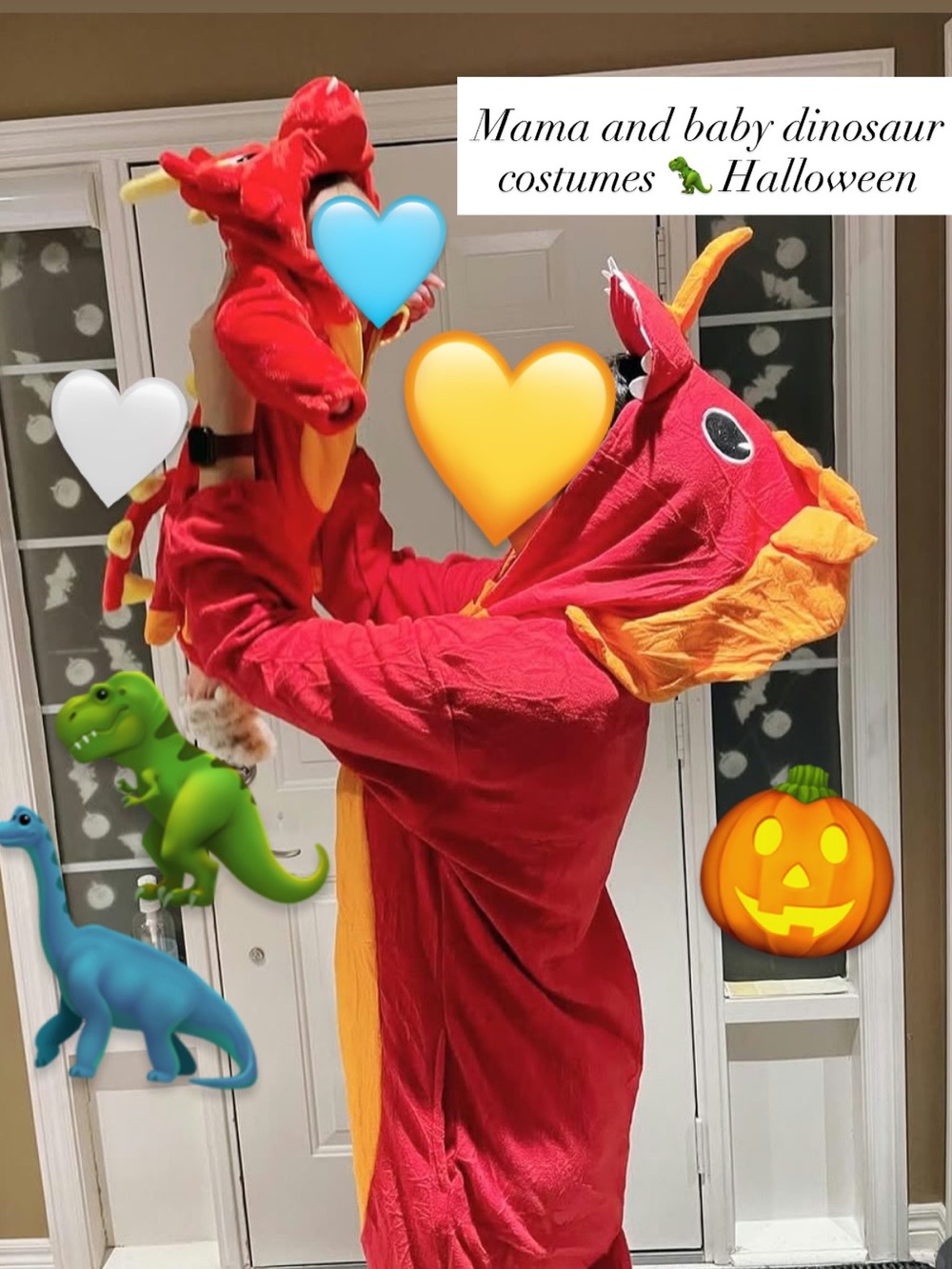 🎃🦖💛 Mama & Baby triceratops matching dinosaurs (Halloween costumes)
